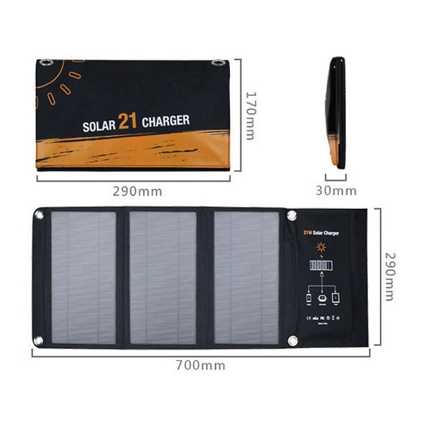 Bærbar solcellepanellader 3 USB-porter Strømbanker og mer, så