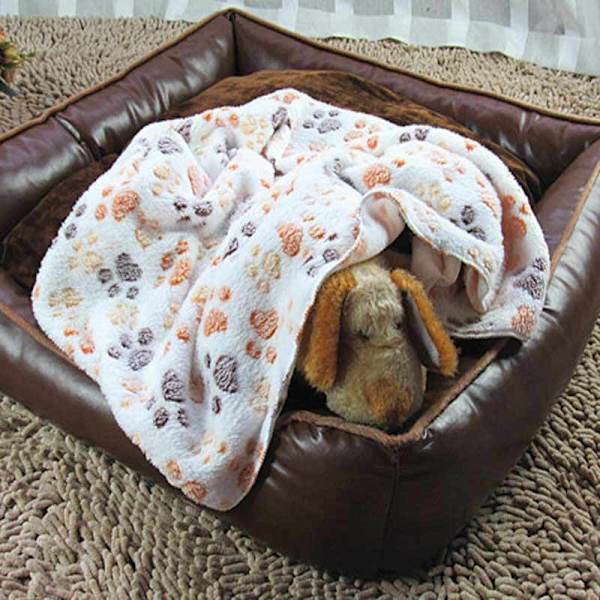 Blød fleece-dyne til kæledyr og varm sengedyne til hund, hvalp, kæledyr - Hvid M