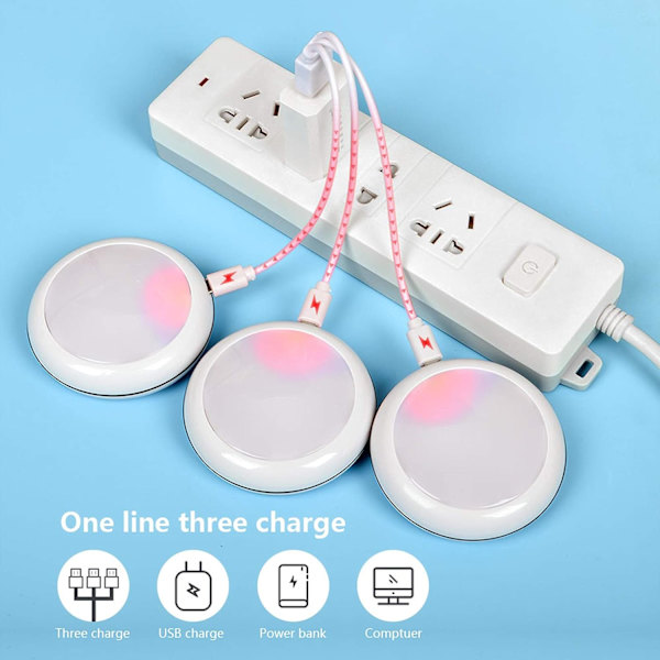 Trådløse LED-lys under skap, USB-oppladbare, RGB-fjernkontroll, justerbar lysstyrke, for kjøkken, bokhylle, utstillingsvindu, pantry. (6 stk)（6,5