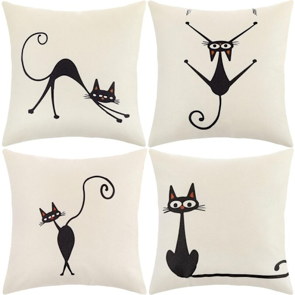 Set med 4 st kuddfodral, 45 x 45 cm, bohemisk stil, dekorativa, för soffa, kontor, bil, sovrum, inredning (kattlinne)