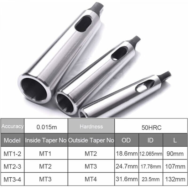 3kpl Morse-kartioholkki Supistusadapteri jyrsinkoneeseen (MT1 - MT2, MT3 - MT2, MT3 - MT4)