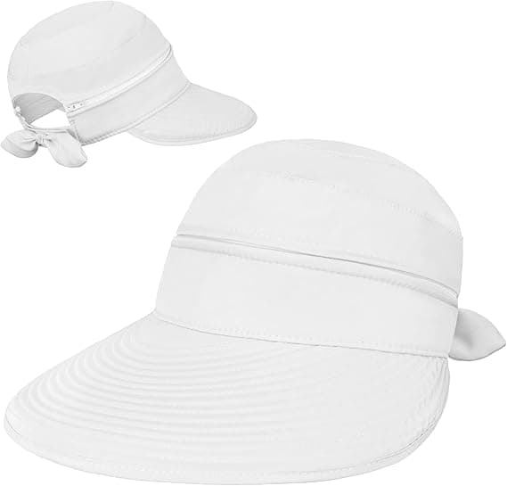 Dame Solhat til Udendørs, UV-beskyttelse, Bredskygget Solhat Hestehale, Konvertibel Zip Strandhat Visir