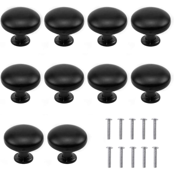 10 st mattsvarta lådknoppar, skåphandtag, låddragare, byråknoppar, lådknoppsats, skåphandtag, med rund topp, 30 mm knopp