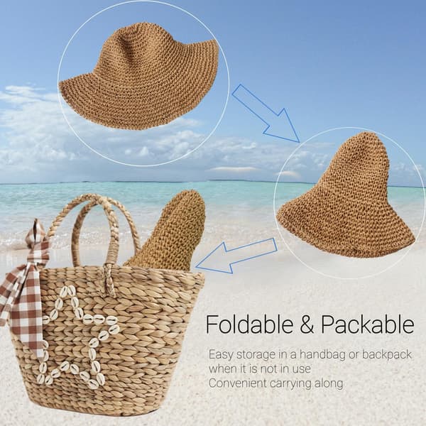 Dam Hopfällbar Bredbrättad Strandhatt i Halm Sommar Bredbrättad Solhatt Dam Rese Halm Fedora Hatt