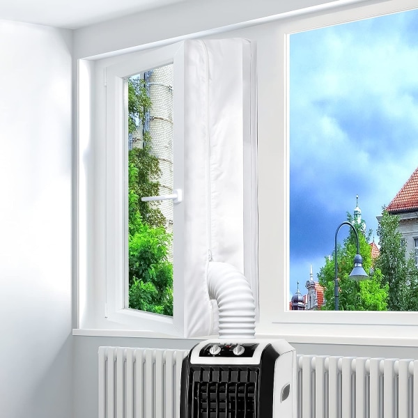 Fönstertätningsenhet för bärbar luftkonditionering och torktumlare, varmluftsstoppsats för all mobil luftkonditionering, luftväxlingsskydd med dragkedja och S