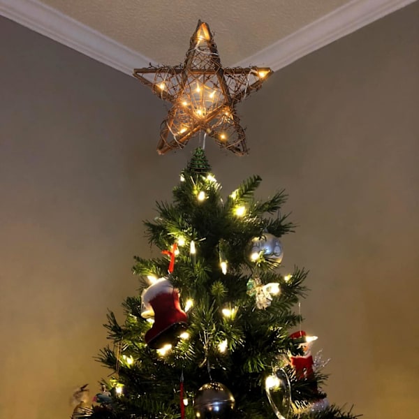 Julepynt med 10 LED-lys, rustikk julepynt i rotting, perfekt til julefestpynt