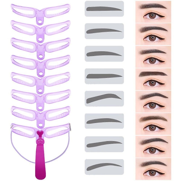 8pcs Eyebrow Stencils, Eyebrow Template, Eyebrow Shaping Kit, Reusable Eyebrow Stencil With Handle And Strap