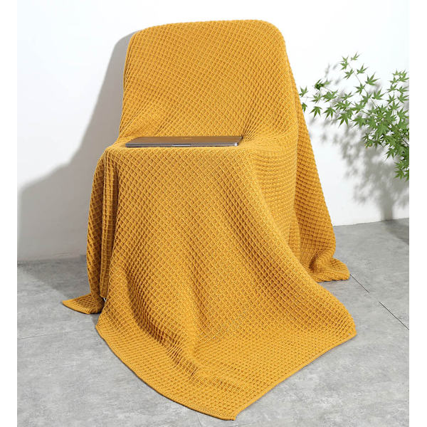 Sengespred (130x150cm) - Letvægts sommer vaffel sengetæppe - Alsidigt ventileret sofa sengetæppe - Bomulds plaid (Gul)