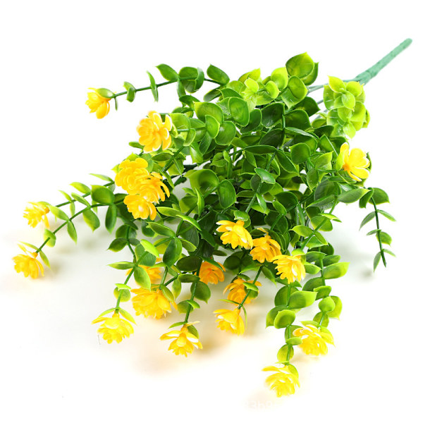 Utomhus konstgjorda blommor falska plast gröna växter inomhus hängande blomkruka utomhus hem kontor bröllop gård dekor 8 st gula