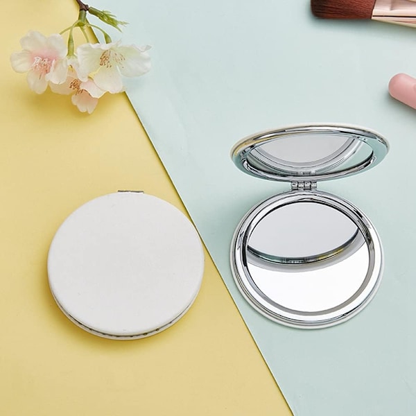 Makeup spejl, 6,7 cm rundt sammenklappeligt spejl, professionelt dobbeltsidet makeup spejl (den ene side forstørret, den anden side normal) PU overfladespejl