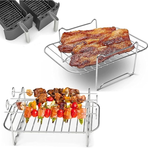 Luftfriteringsgaller, dubbla lager med spindel, rektangulära luftfriteringsaccessoarer för rostning och matlagning, 2-pack - Utkast och diskmaskin