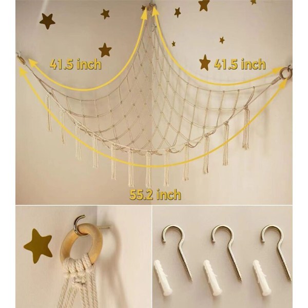 2 stycken Leksaksförvaringshängmatta, Boho Leksaksförvaringshängmatta för Gosedjur, Hängande Barnkammarorganisatör för Gosedjur