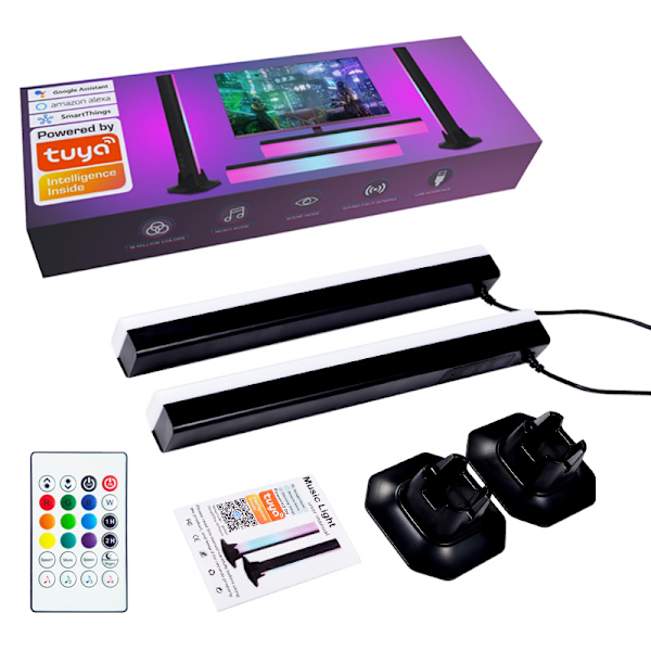 2 stk. Smart LED-lysstrimler, 16 millioner farver Bluetooth Smart Ambient Lighting TV, RGB-spilbelysning med APP-fjernbetjening, synkroniser musikregnbue R