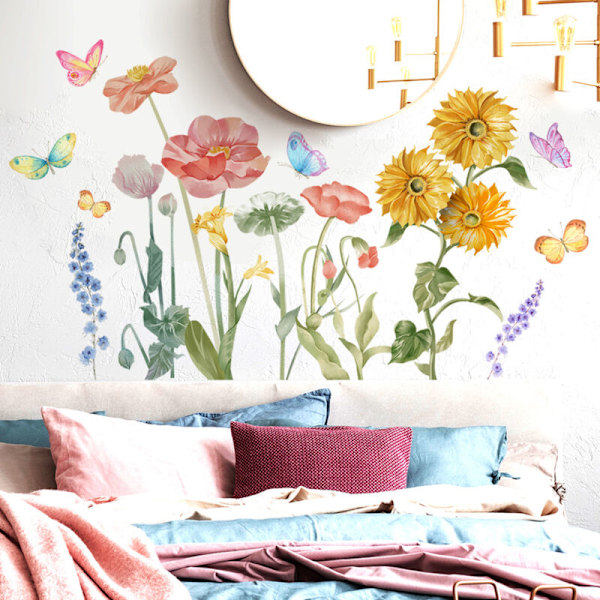 1 sæt Blomster Vægmaleri Akvarel Blomster Peler