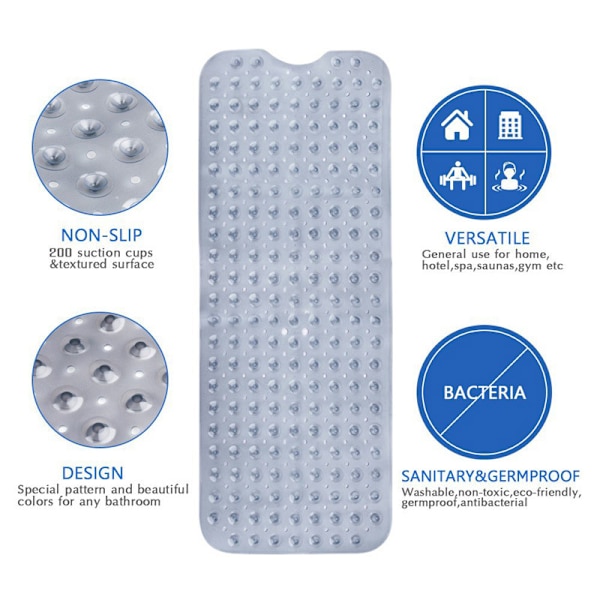 Extra lång badrumsmatta halkfri och mögelbeständig | 100x40cm badrum halkfri badrumsmatta stark sugkopp mjuk touch badrum (transparent