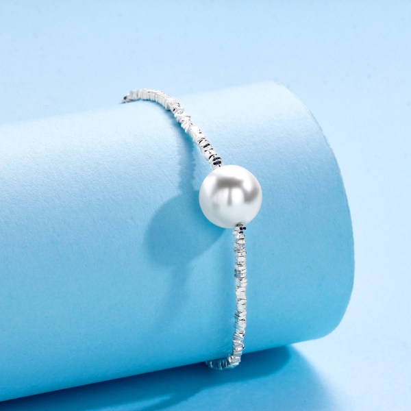 Women's Pearl Bracelet, White Pearl Bracelet with 925 Sterling Silver Chain, Jewelry Gift for Mom Wife Girlfriend