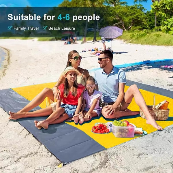 Matte Piknik Teppe 200x210cm (Gul) Ultralett strandteppe Vanntett utendørs strandmadrass, camping, bærbar og hurtigtørkende.