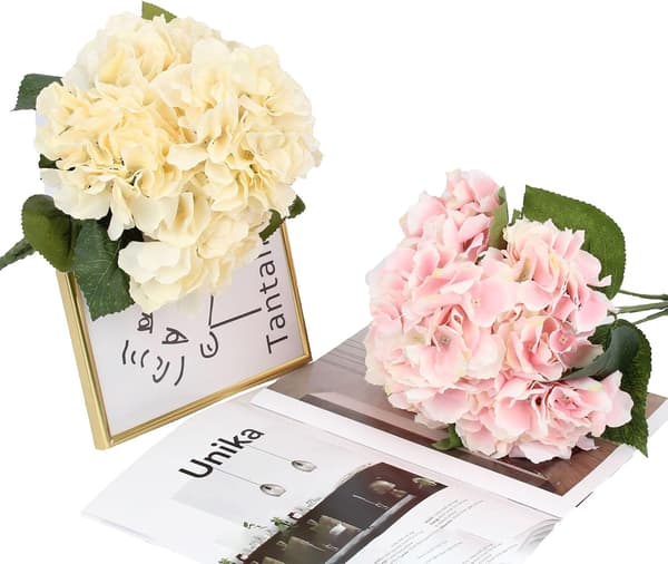 2 Pakke Kunstige Silke Hortensia Blomster - Til Blomsterbukett, Hjem, Bryllup, Midtstykke, Festdekorasjon (Champagne)