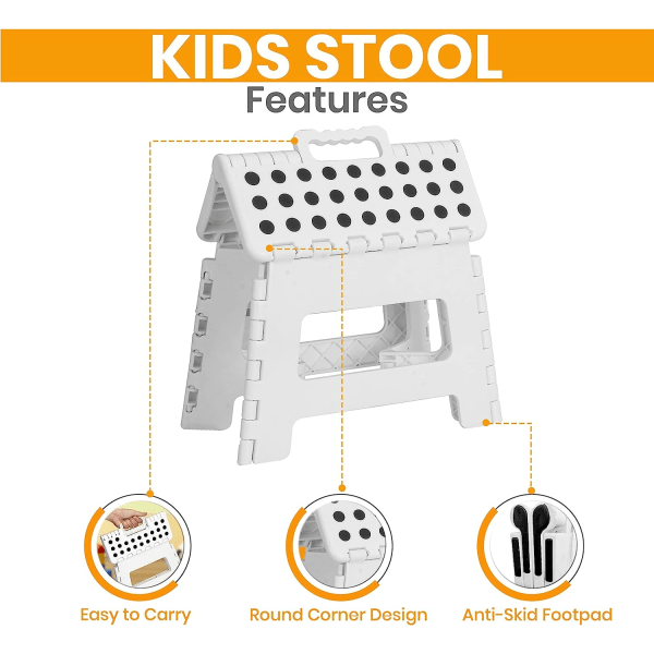 Pakke med 1, Hvit（35*25*22cm）- Hjemme sammenleggbar barnestol - Lett sammenleggbar plastkrakk for kjøkken, bad og stue