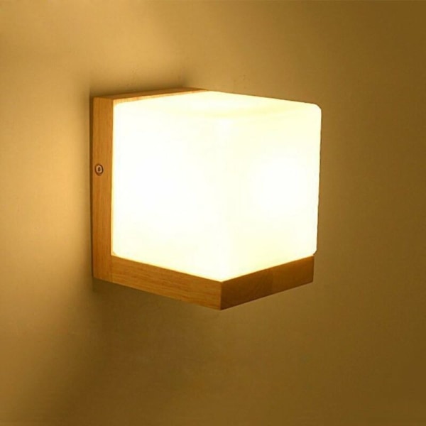 Moderne Enkel Kreativ Japansk Stil Hvid Glas Væglampe E27 Træbelysning Edison Cube Væglampetter Lys Moderne Dekoration Stue Soveværelse