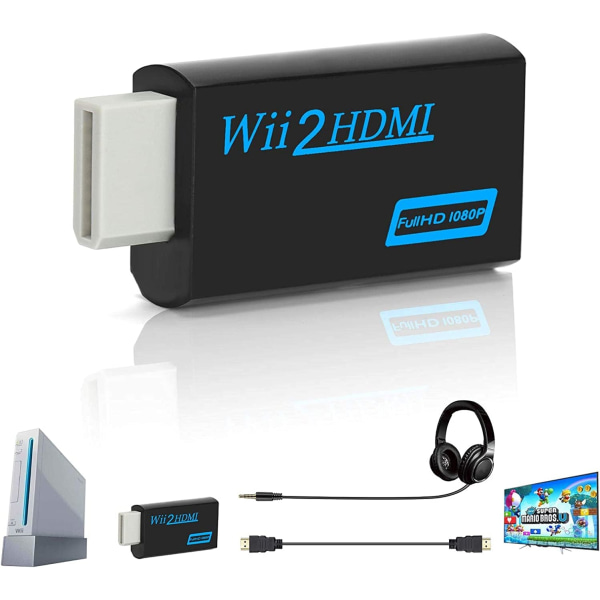 Wii till HDMI Converter, Full HD 1080P Video Adapter Converter med