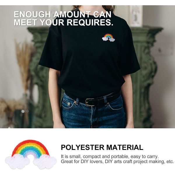 4 stk. Regnbue-patch til piger, stryg på, regnbue-sky-patches, børnetøj, sy på, broderede, dekorative applikationer, gør-det-selv-håndværkstilbehør