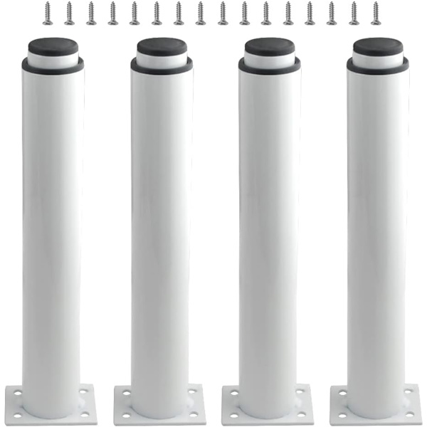 Sæt med 4 robuste og justerbare metalben til borde, senge, sofaer (25-42 cm, hvid)
