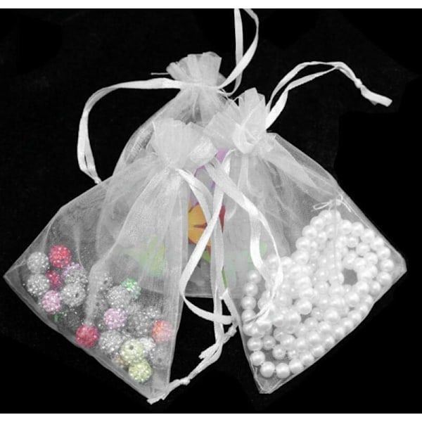50 st Stora presentpåsar i organza, 20 x 30 cm Smyckespåsar Bröllopspåsar med snöre för förpackning av julklappar (vit)