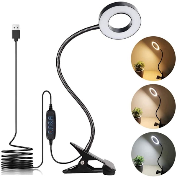 (2-pack) Läslampor med klämmor, 3 färger 10 ljusstyrkor, USB-kontorslampa 48 LED, 360° flexibel svanhalsklämma, klämlampa för bok och ögon