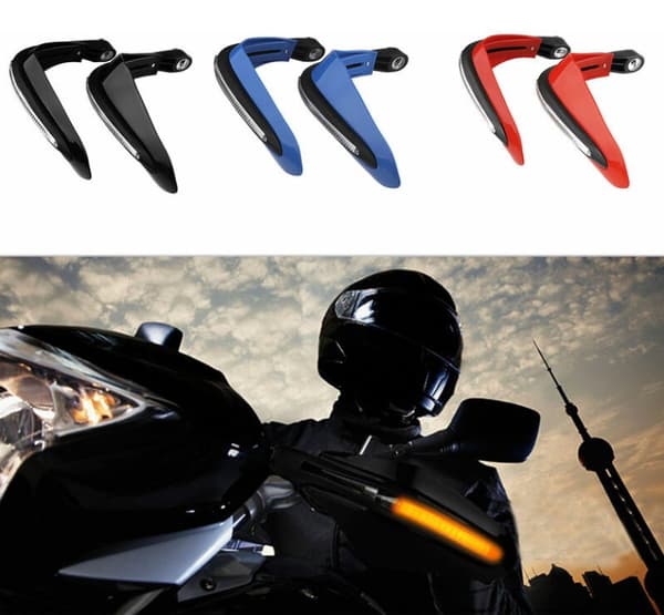 Blå 2 st Universal Motorcykel Handskydd med LED-ljus Motorb