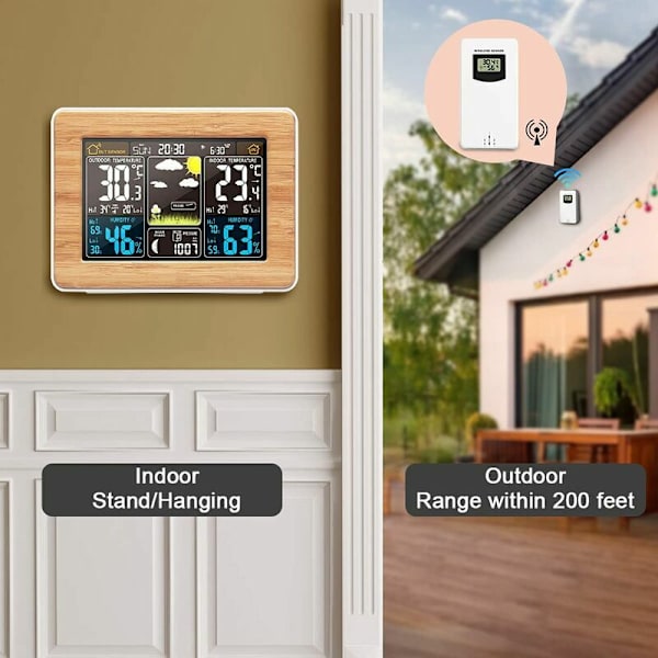Trådlös inomhus- och utomhustermometer väderstation, digital hygrometer barometer sensor, färgskärm väderprognosstationer med klocka och justerbar