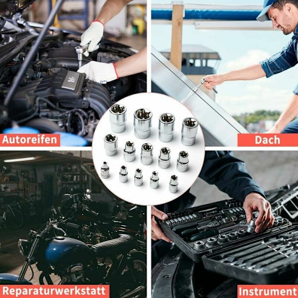 Torx-hylsyt tähden muotoisena, tyyppi ECOFFRET I SOCIES Profiili E (External Torx) E4 - E24, IRISFR (14 kpl:n erä)