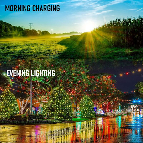 Sett med 2 lysende lyslenker på 200 LED, 24 meter, vanntett, 8 moduser, utendørs solcellelys for tre, grønn ledning, julelys for hage