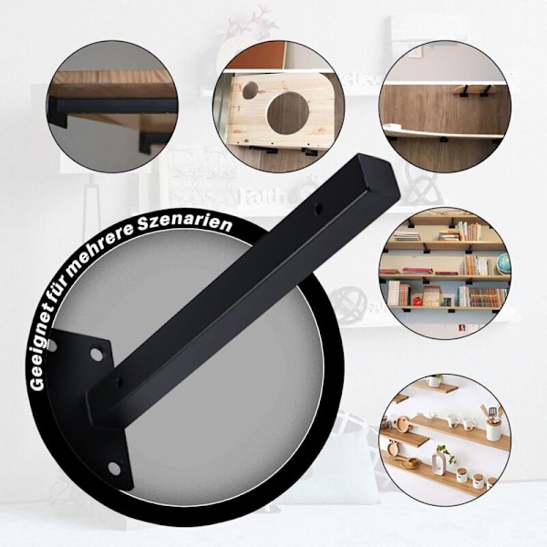Paket med 4 15cm hyllkonsoler, vägghyllkonsol, vägghyllstöd, robust svart hörnstöd