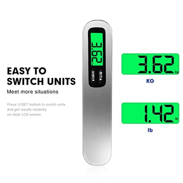 Grå, Elektronisk Bagagevåg, Digital Resevåg, Bärbar Våg för Resväskor, Väskor, MAX 50 kg / 110 lbs, Bakgrundsbelyst LCD-display, Tarafunktion