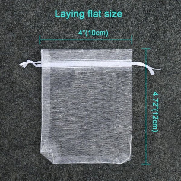 100 stk. Premium Organza Poser Hvide Bryllupsgaveposer med Snøre 4 x 4,72