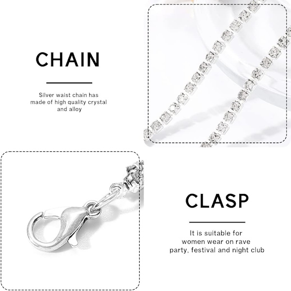 1 kpl Rhinestone Kiiltävä Kristalli Vyötäröketju Hopea Kesä Vatsakoru Ranta Korut Vartalon Ketju Asusteet Naisille Ja Tytöille