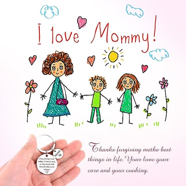 Nøglering til min mor, nøglering i rustfrit stål til kvinder, nøglering til mors dag, fødselsdagsgave til min mor, vedhæng til mors dag