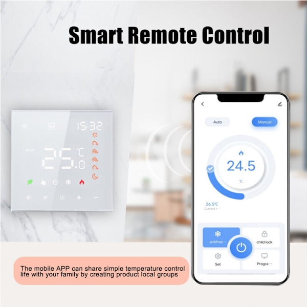 Digital Smart Veggtermostat for Elektrisk Oppvarming WiFi Stemmestyring 16A Digital Programmerbar Gulvvarme Termostat med Berørings LCD-Skjerm