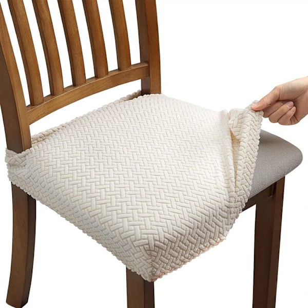 4 stk. udtrækkeligt jacquard stolbetræk til aftagelig og vaskbar spisestue (med rygstropper), beige