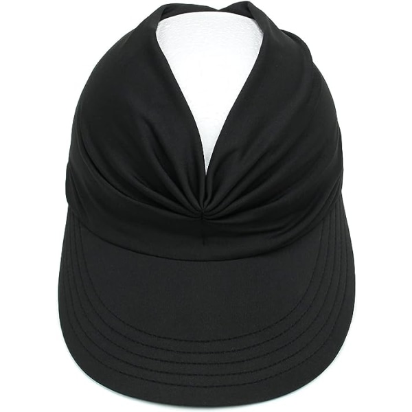 Dame Solhatt Bred Bremskjerm Sommer UV-beskyttelse Solhatt Foldbar Hestehale Strandhatt (Svart)