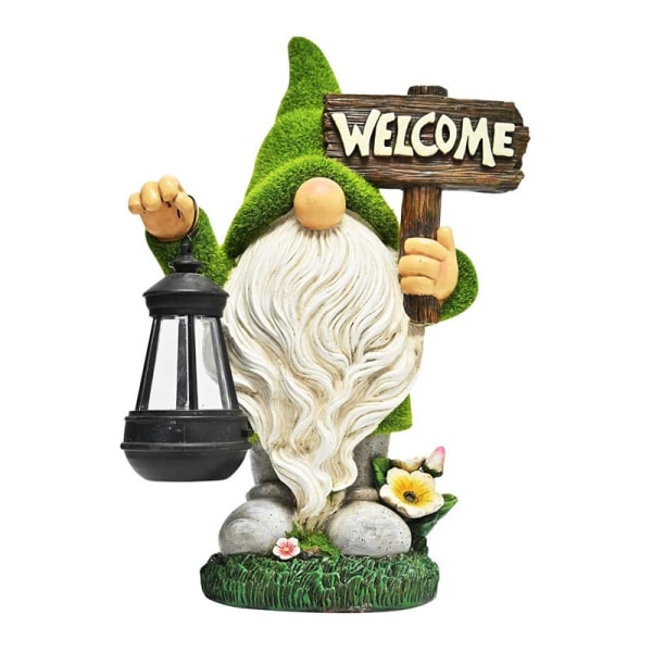 Havehave Pynt Nisse Statue Velegnet Til Udendørs Havedekoration (Velkommen Flok Plade)