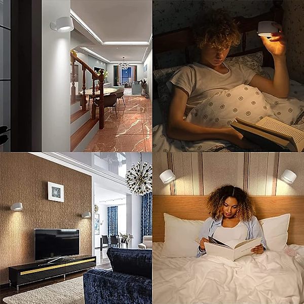 1 st (vit) Inomhusvägglampa, LED-vägglampa med USB-laddningsport Touch Control, 3 ljusstyrkenivåer 3 temperaturer 360° roterbar sovrum