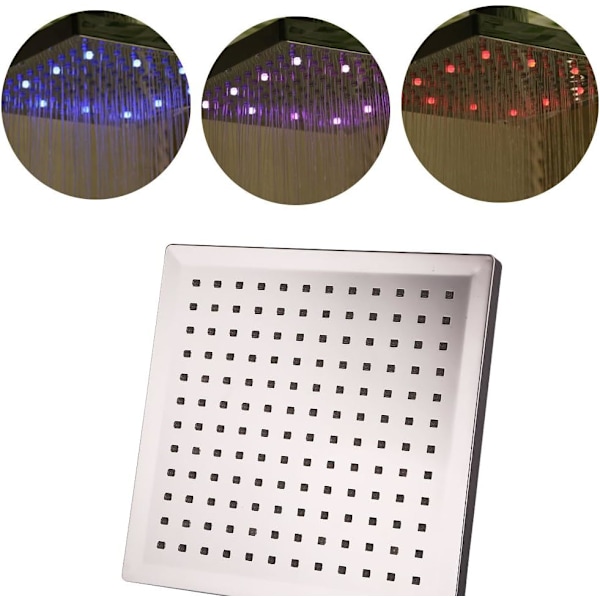 Dusjhode, 8 tommer kvadratisk temperaturkontroll, 3 fargeendrende ABS kromfinish, baderom LED dusjhode 12 stykker (1 pakke)