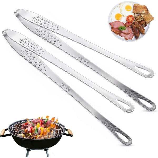 2 stk. grilltang i rustfrit stål, køkkentang, madtang, grilltang, skridsikre, varmebestandige, små tang til camping, grill, buffet, salat
