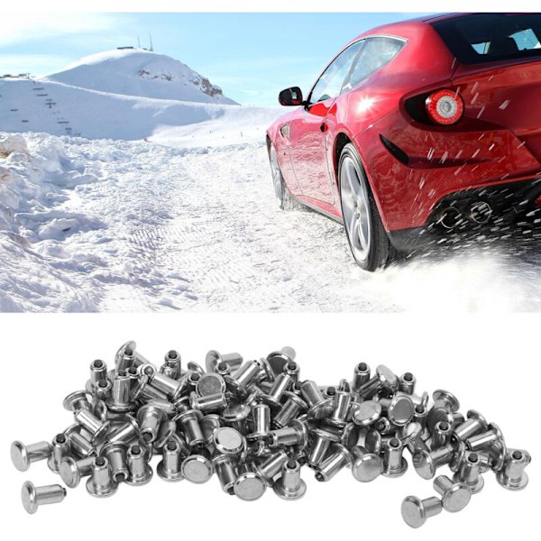 Set med 100 universella silverfärgade däckdubbar, slitstarka, halkfria, för mountainbike, UTV, gaffeltruck