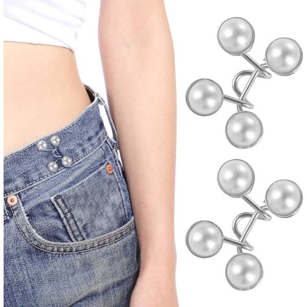 (Vit) 2-pack justerbara och avtagbara midjesträckare för byxor, jeans, fritidsbyxor, utan sömnad, jeansknappar
