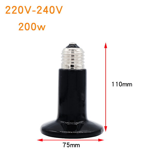 2 stk. kæledyrsreptil fjerninfrarød keramisk varmelampe varmeemitter lyspære（200w 220v）