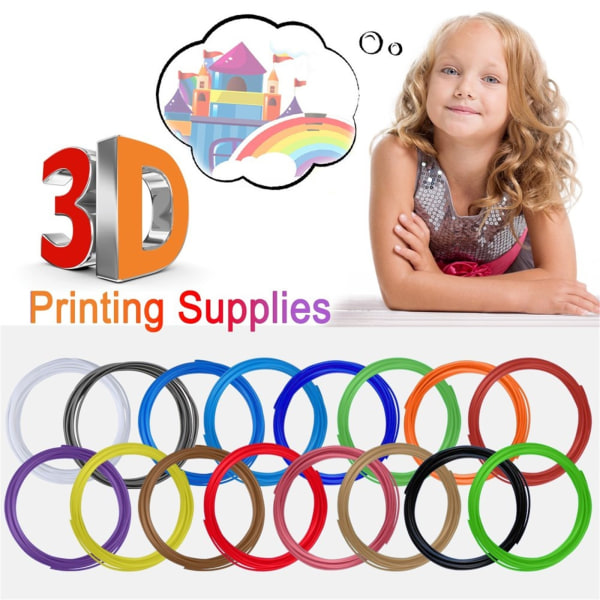 Uzone 3D-kynän PLA-filamentti 1,75 mm, 16 väriä (kukin väri 5 m) satunnainen sapluuna, 3D-kynän filamentti PLA, 3D-tulostuslinjapakkaus, 3D-kynän filamentti lapsille
