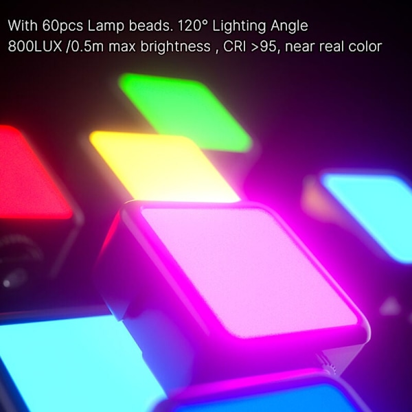 RGB VL49 RGB Videovalo, 360° LED-kameralamppu, Kannettava värivalokuvausvalo 3 kylmäkenkäkiinnikkeellä, säädettävä kirkkaus, ladattava 2000 mAh 250